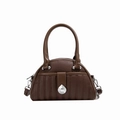 Brown litchi grain underarm bag with silver hardware and vertical quilted design - Brown