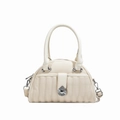 Chic off-white underarm bag with litchi texture and silver hardware in variant cream color - Off-white
