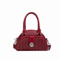 Litchi texture deep red dome handbag with vertical quilting and silver hardware detail - Red