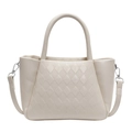 Beige gesteppte Handtasche mit stabilen Griffen und abnehmbarem Schultergurt aus Leder - Beige