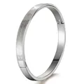 Silver stainless steel hinged bracelet with geometric patterns and butterfly relief - Wavy Butterfly Relief (44B-D-5)