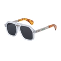 Retro square sunglasses with matte translucent frame and metal temples for men - Matte Transparent Silver Tortoise
