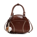 Retro brown oil wax leather bowling bag with baseball stitching and charms - With Baseball Pendant / Brown