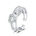 Adjustable silver heart ring with double-layered knot design and white zircon stones - Adjustable Open / White Gold