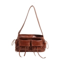 Borsa a tracolla in pelle marrone con tasche multiple, nappe e fiocchi di tendenza - Marrone