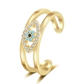 Offener Ring mit Auge des Bösen-Design, Gold-Finish, Türkis und Kristallen - Gold