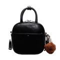 Borsa a mano minimalista in pelle PU nera con ciondolo a orsetto e tasca frontale - Nero Con Ciondolo