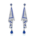 Boucles d'oreilles géométriques en argent avec diamants et pierres bleues - Strass Bleu