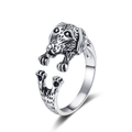 Anello regolabile vintage argento a forma di cane con incisione dettagliata di cucciolo - Argento Antico
