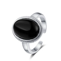 Anello regolabile in argento con onice nera ovale e bordo con perline dal design chic - Stile Pietra Nera Ovale Argento (J2463)