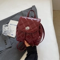 Quilted dark red mini backpack with silver twist lock and glossy patent finish - Burgundy