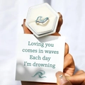 Silver wave ring with blue gradient gemstones in a luxury white velvet jewelry box - Adjustable Open / Ring With Card (JZ0066)