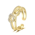 Double-layered 18K gold heart knot ring with white zircon pave setting for women - Adjustable Open / Gold