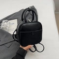 Zaino piccolo quadrato minimalista in pelle sintetica nera con fibbia rotonda e zip argento - Nero Senza Ciondolo