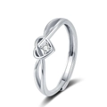 Minimalist silver heart knot open ring with cubic zirconia inlay on white background - Adjustable Open / White Gold