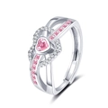 Elegant adjustable silver ring featuring a pink heart-shaped zircon and side diamond accents - Adjustable Open / Silver-Pink Main Stone (JZ0064)