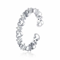 Minimalist silver open ring featuring hollow heart patterns and sparkling zircons - Hollow Heart Style / White Gold