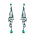 Boucles d'oreilles argentées avec pendentif émeraude verte et pavage de zircons - Zircon Vert