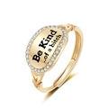 Gold oval signet ring with Be Kind engraving and sparkling zircon border detail - Adjustable Open / Gold