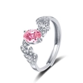 Adjustable leaf-shaped engagement ring with oval pink zircon and silver finish - Adjustable Open / Silver-Pink Zirconia (KL-05589)