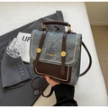 Chic two-tone gray fabric and brown leather crossbody bag with golden buckle details - No Pendant / Denim Blue