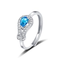 Elegant adjustable silver ring featuring a pear-cut blue zircon stone and halo accents - Adjustable Open / White Gold Color-Blue Zirconia