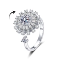 Anello rotante a margherita con micro-pave di zirconi cubici in finitura argento - Aperto Regolabile / Oro Bianco