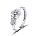 Adjustable silver ring featuring a teardrop-shaped zircon and pave-set accents - Adjustable Open / White Gold Color-White Zirconia