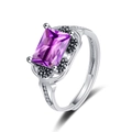 Elegante anello d'argento con grande gemma viola rettangolare e trama di perline vintage - Aperto Regolabile / Zirconia Viola