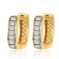Chic gold-plated U-shaped hoop earrings featuring baguette-cut zircon stones on white background - Gold with White Zirconia