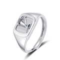 Elegant silver rose flower ring featuring a polished square-edged design and open band - Adjustable Open / White Gold
