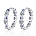 Silberne Evil Eye und Herz Ohrringe mit blauer Emaille und funkelnden weißen Steinen - Böses Auge