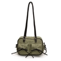 Borsa Boston retrò verde erba opaca con tracolle marroni e dettagli con fiocco - Verde