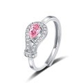Fashionable ring for women with pear-cut pink zircon and pavé setting on silver metal - Adjustable Open / Platinum Gold - Pink Zirconia