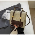 Retro small two-way backpack in cream green with dark brown leather straps and gold hardware - No Pendant / Off White