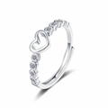 Anello cuore traforato argento con zirconi lucidi, design aperto regolabile da donna - Aperto Regolabile / Oro Bianco