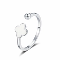 Bague trèfle à quatre feuilles en argent minimaliste avec émail blanc pour femme - Ouvert Réglable / Or Blanc