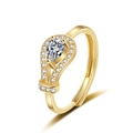 Adjustable gold ring featuring a pear-cut zircon centerpiece with a shimmering pave frame - Adjustable Open / Gold Color - White Zirconia