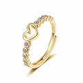 Elegante anello a cuore regolabile in oro con pietre di zircone e design aperto moderno - Aperto Regolabile / Oro