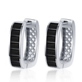 U-shaped silver hoop earrings set with rectangular black gemstones and hollow patterns - White Gold - Black Zirconia
