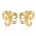 Polished golden bow stud earrings with textured relief and a mirror reflection finish - Polished Braided Texture Style / Gold