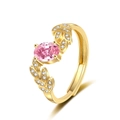 Anello regolabile a foglia con gemma ovale rosa e accenti di zirconi scintillanti - Aperto Regolabile / Oro-Zirconia Rosa (KL-05589)