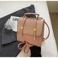 Chic pink color-block leather backpack with a gold buckle and top handle detail - No Pendant / Pink