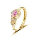 Adjustable gold ring with a pear-cut pink zircon and white diamond accents for women - Adjustable Open / Gold-Pink Zircon