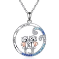 Collar con colgante de nutrias en plata con cristales azules y grabado I love you forever - Oro Blanco
