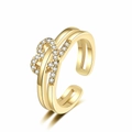 Luxuriöser goldener Doppelherz-Ring mit Diamanten und offenem, verstellbarem Band-Design - Einstellbar Offen / Gold