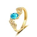 Anello regolabile in foglia d'oro con gemma blu ovale e accenti di zircone bianco - Aperto Regolabile / Oro-Zirconia Blu (KL-05589)