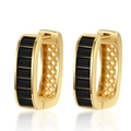 U-shaped gold earrings featuring elegant black rectangular inlays and zircon details - Gold with Black Zirconia