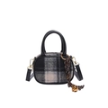 Bolso bowling de cuadros con ribete de cuero negro y amuleto de campana dorada - Cuadros Negros (Con Colgante)