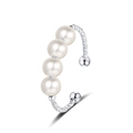 Silver vintage open pearl ring with four glossy pearls on a textured metal band - Adjustable Open / White Gold